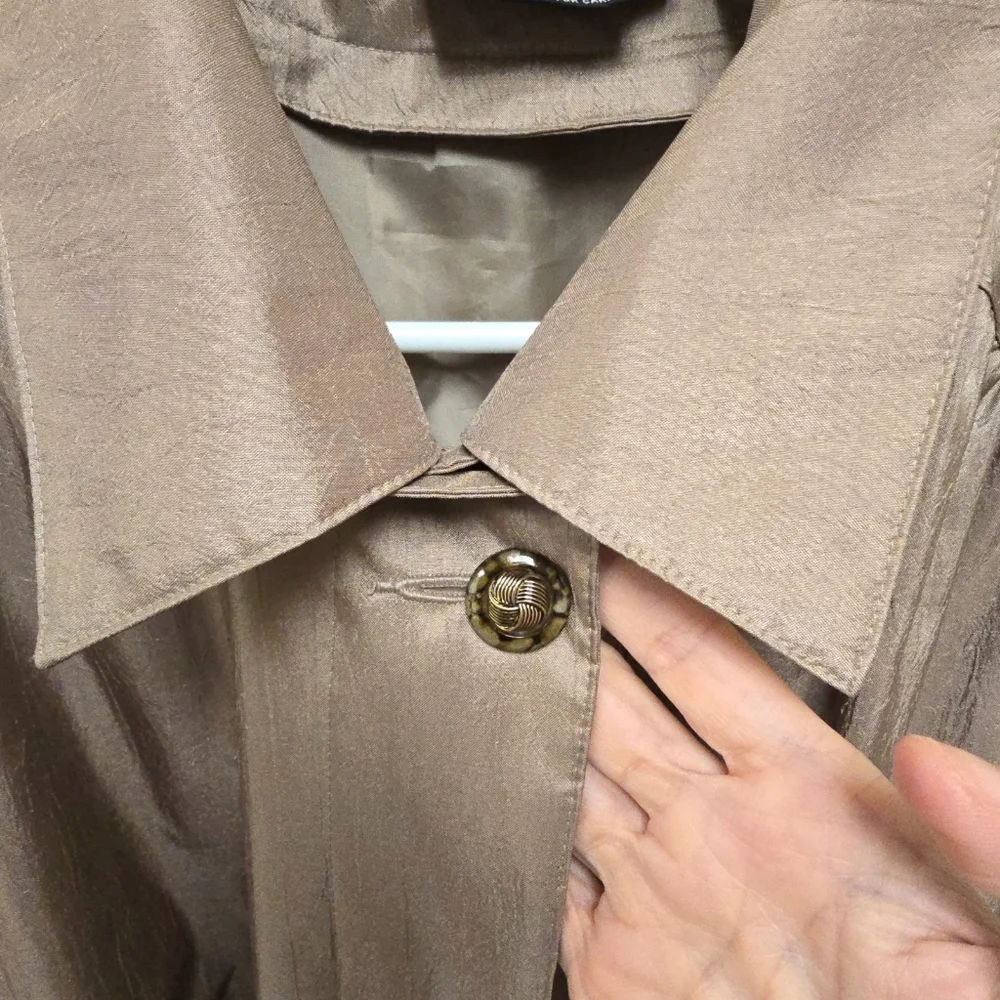 Vintage Taupe Beige Trench Coat 14 Tan Khaki Crinkle Full Length Raincoat Jacket - Picture 4 of 16